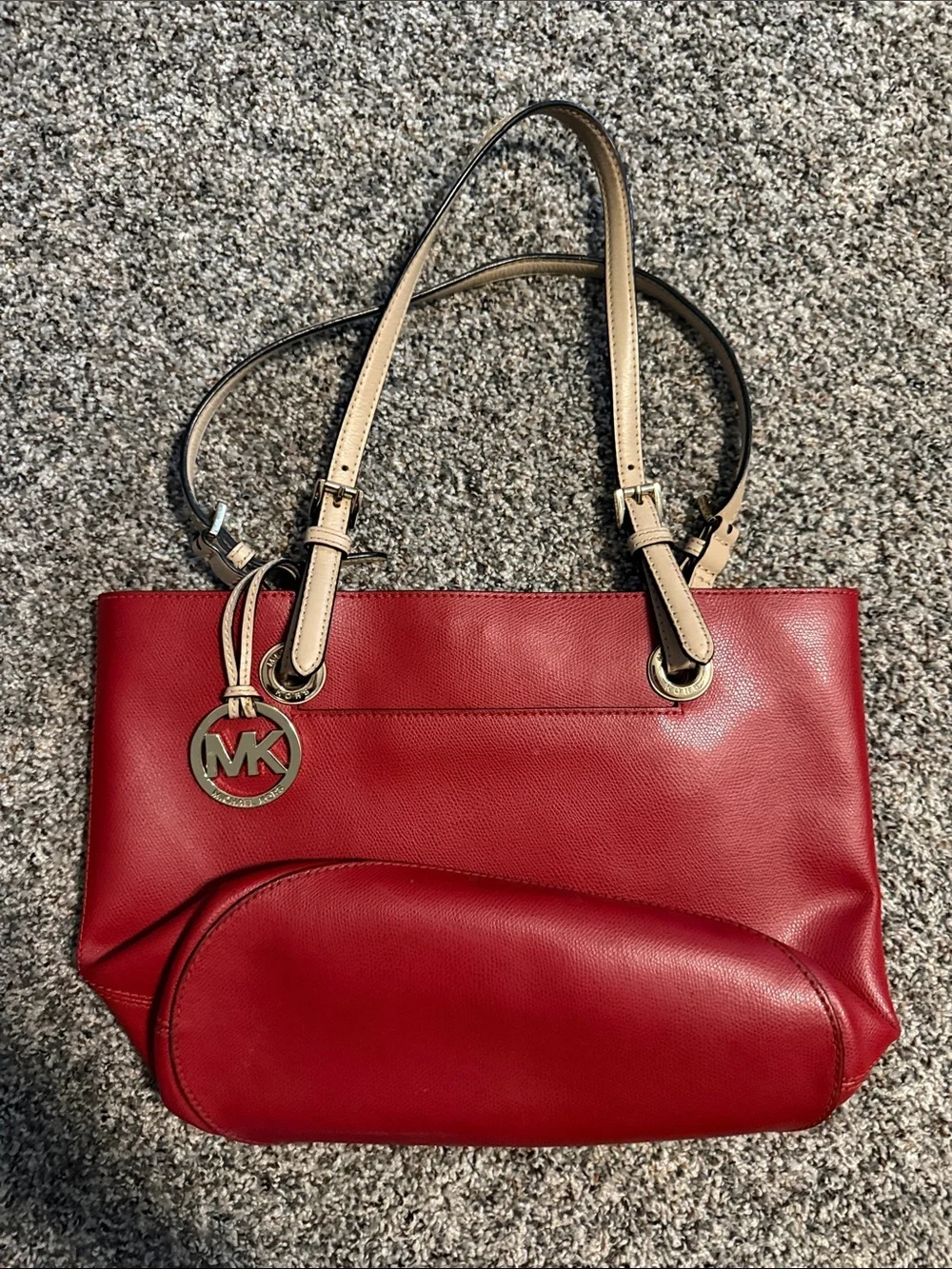 Michael Kors Red Leather Tote with Cream Handles